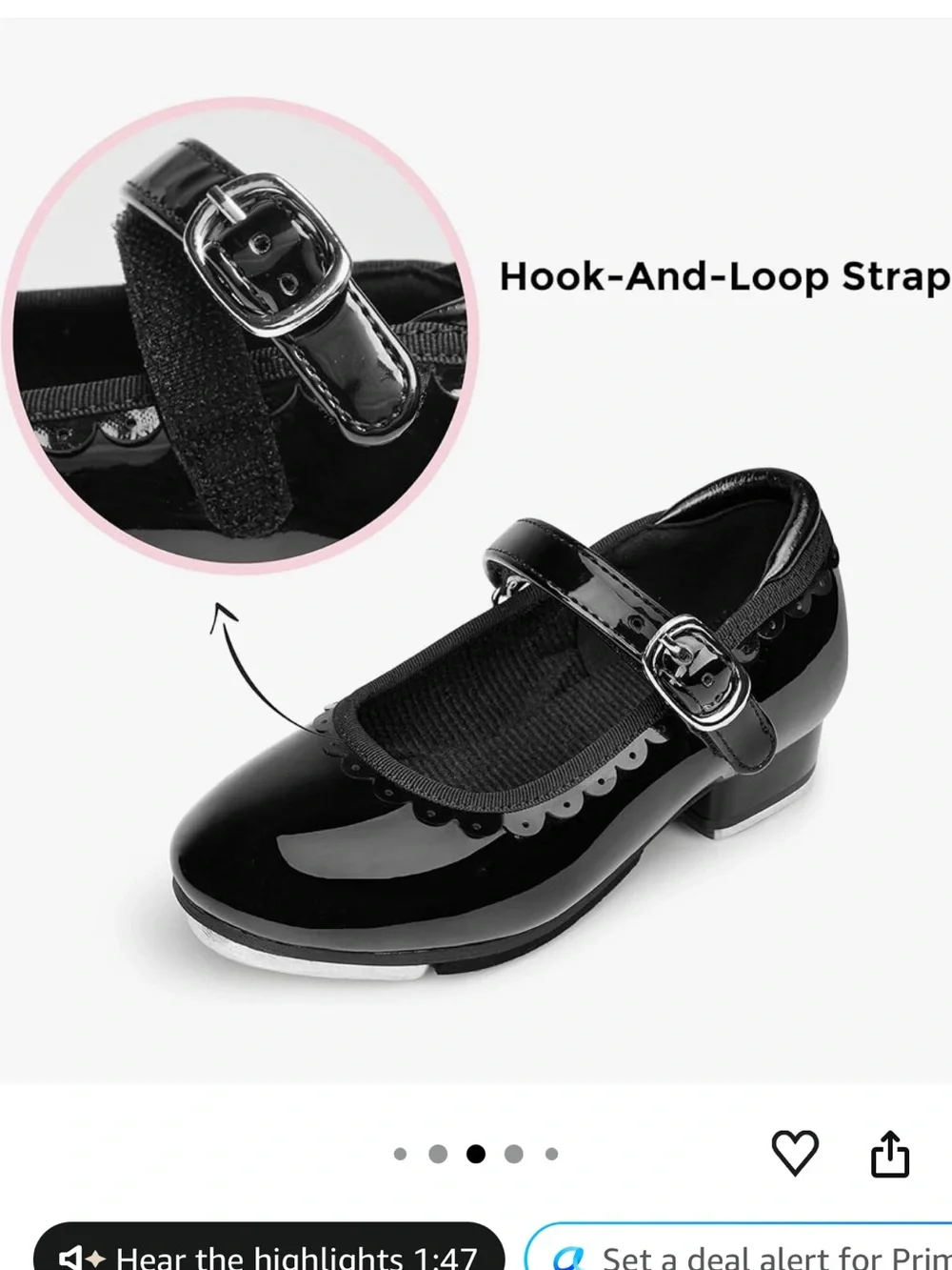 Girls Stelle Black Patent tap shoes with Velcro closure dance jazz